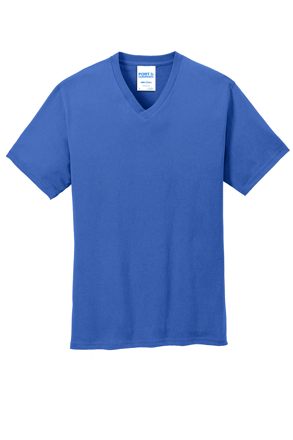 Port & Company PC54V Mens Core Short Sleeve V-Neck T-Shirt Royal Blue Flat Front