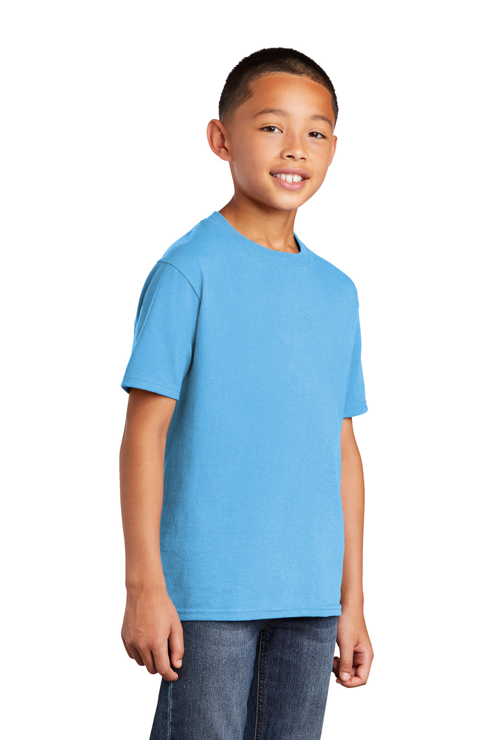 Port & Company PC54YDTG Youth Core Cotton DTG Short Sleeve Crewneck T-Shirt Aquatic Blue Model 3q