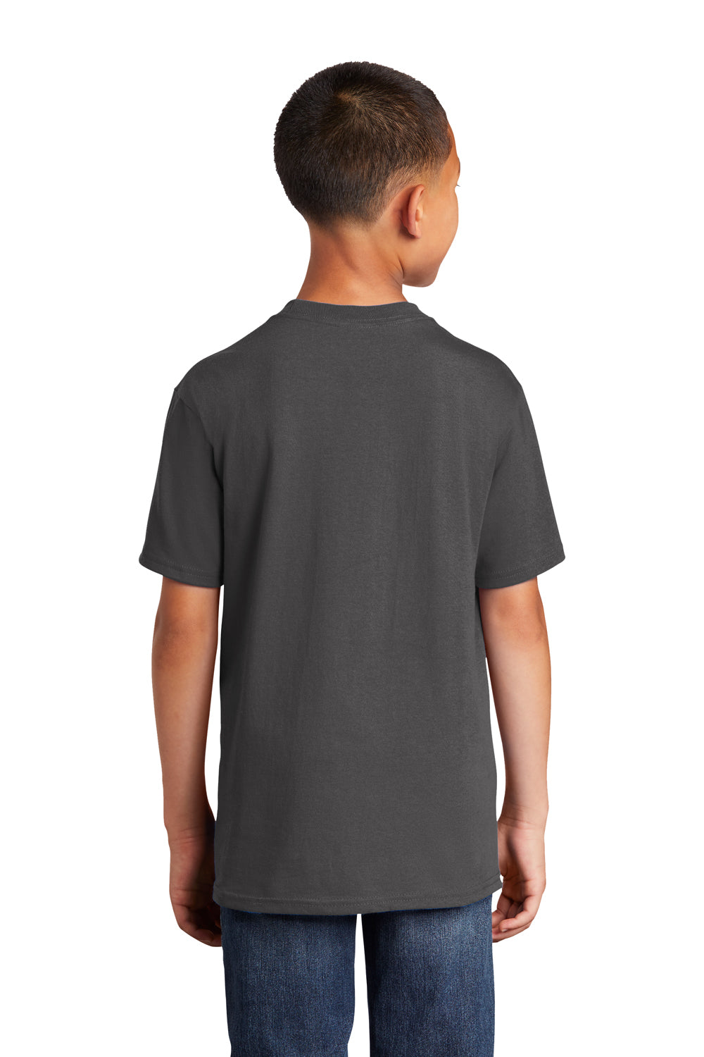 Port & Company PC54YDTG Youth Core Cotton DTG Short Sleeve Crewneck T-Shirt Charcoal Grey Model Back