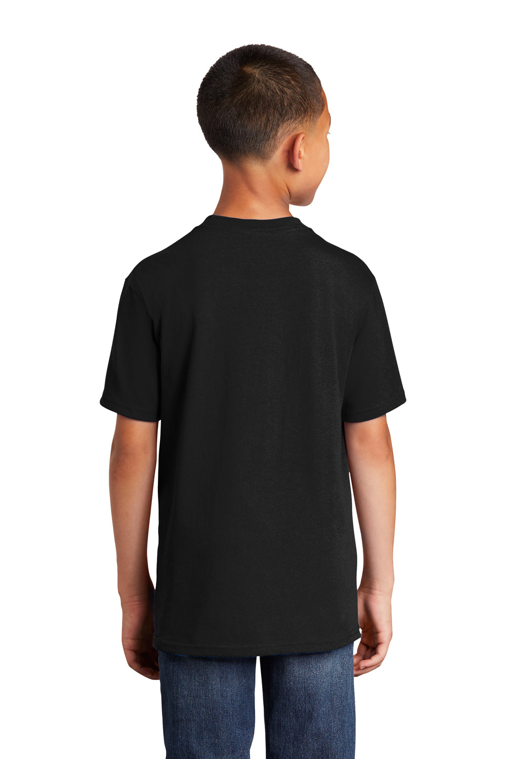 Port & Company PC54YDTG Youth Core Cotton DTG Short Sleeve Crewneck T-Shirt Jet Black Model Back