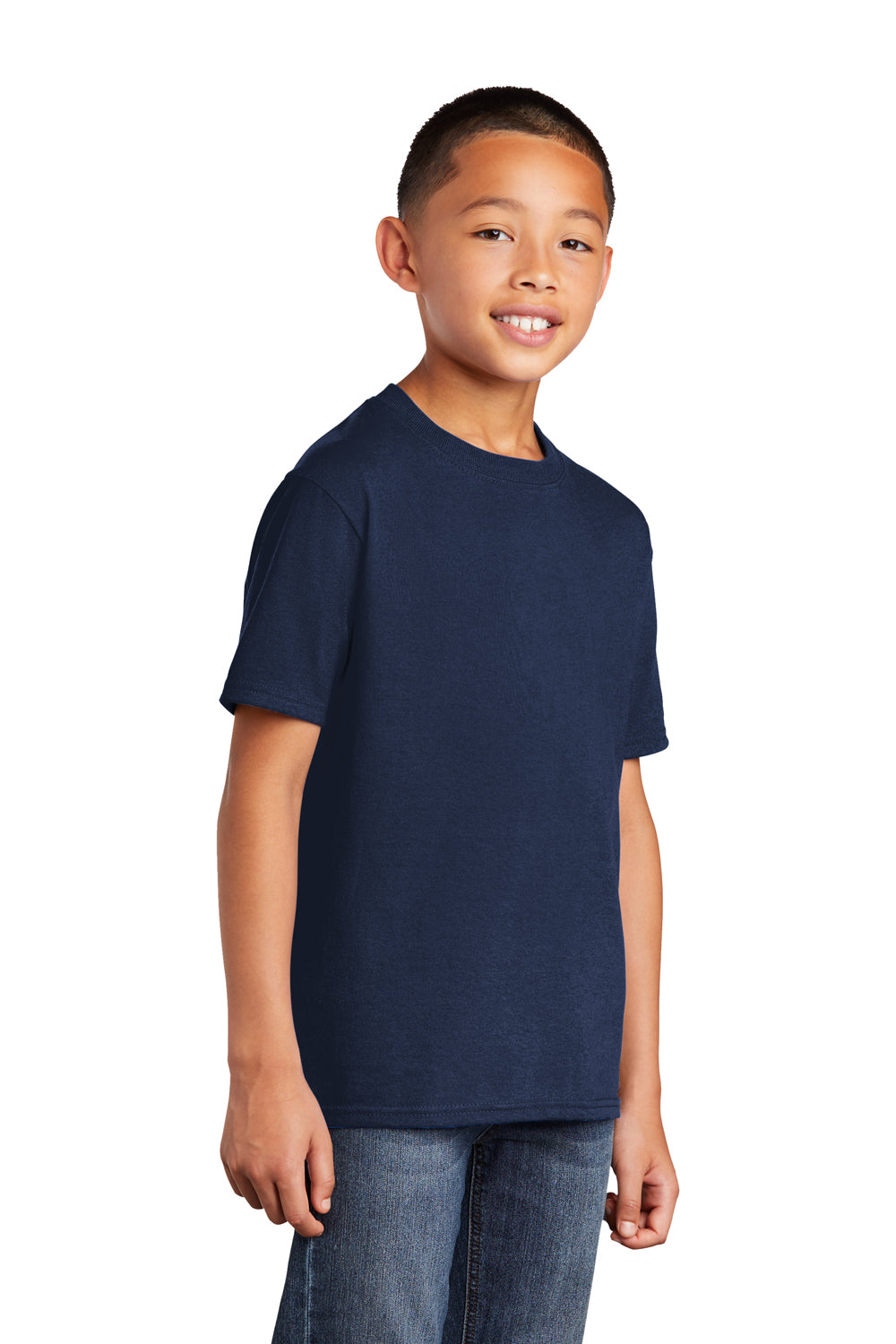 Port & Company PC54YDTG Youth Core Cotton DTG Short Sleeve Crewneck T-Shirt Navy Blue Model 3q