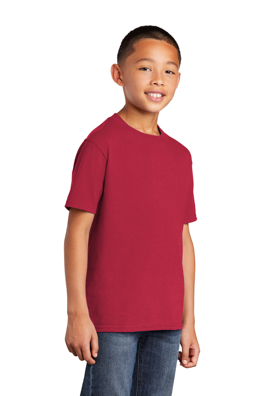 Port & Company PC54YDTG Youth Core Cotton DTG Short Sleeve Crewneck T-Shirt Red Model 3q