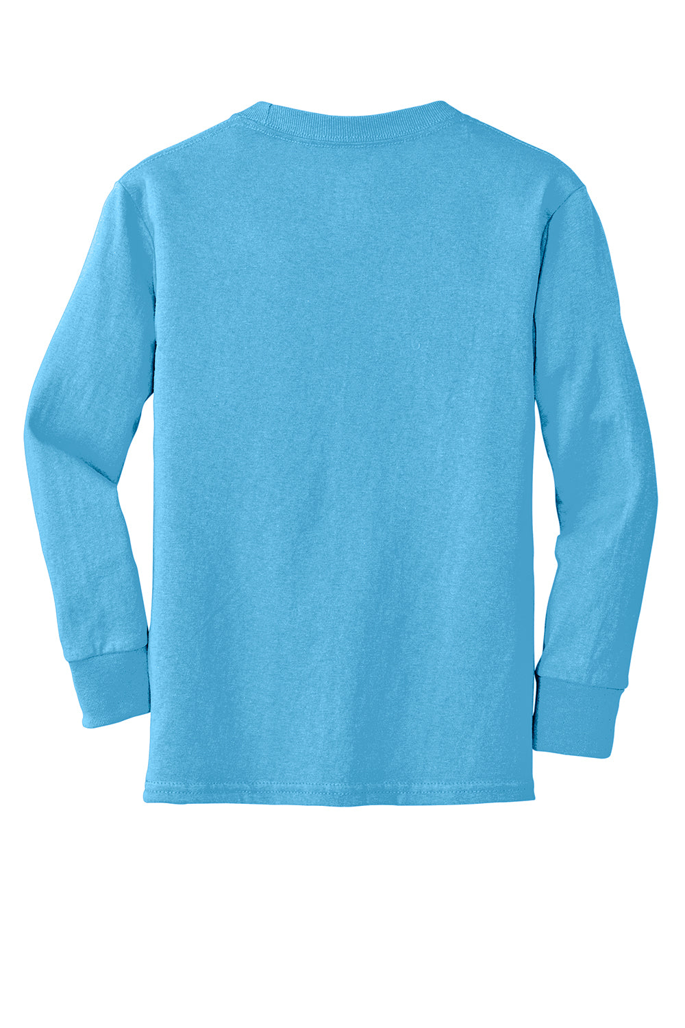 Port & Company PC54YLS Youth Core Long Sleeve Crewneck T-Shirt Aquatic Blue Flat Back