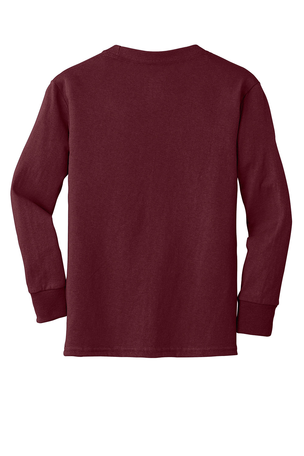 Port & Company PC54YLS Youth Core Long Sleeve Crewneck T-Shirt Athletic Maroon Flat Back