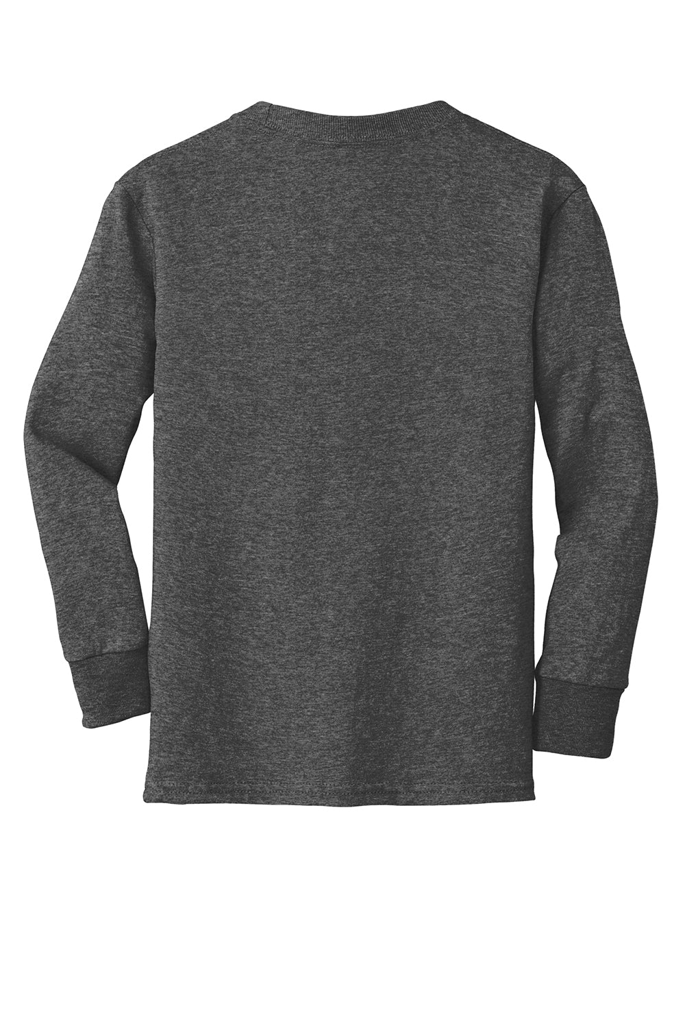 Port & Company PC54YLS Youth Core Long Sleeve Crewneck T-Shirt Heather Dark Grey Flat Back