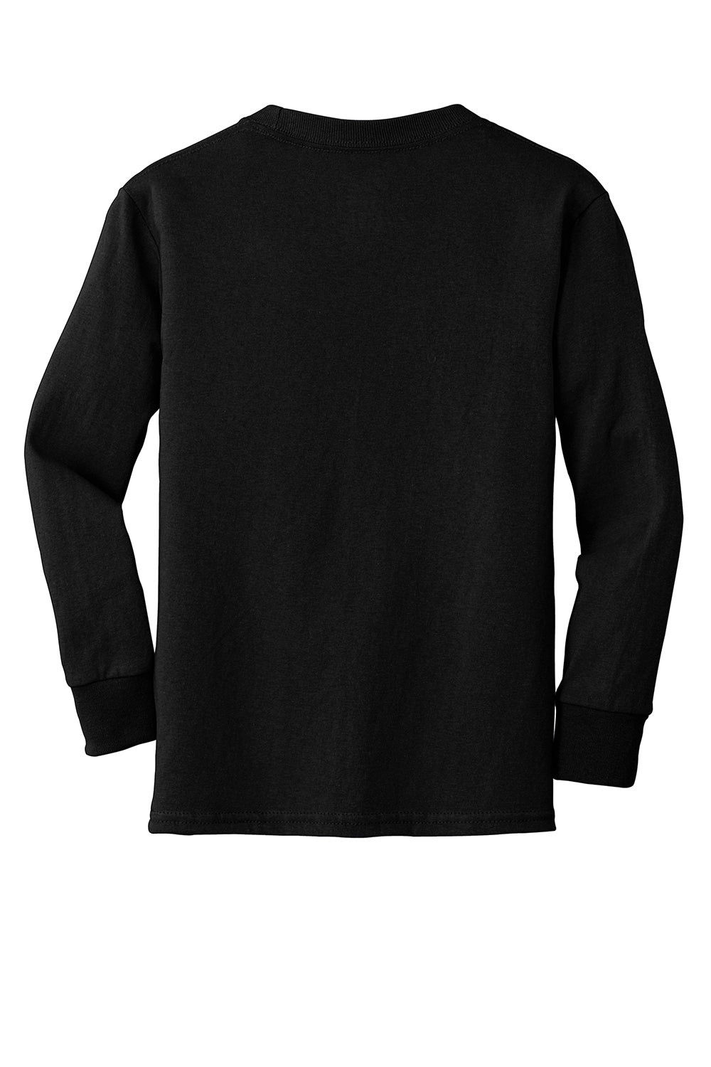 Port & Company PC54YLS Youth Core Long Sleeve Crewneck T-Shirt Jet Black Flat Back