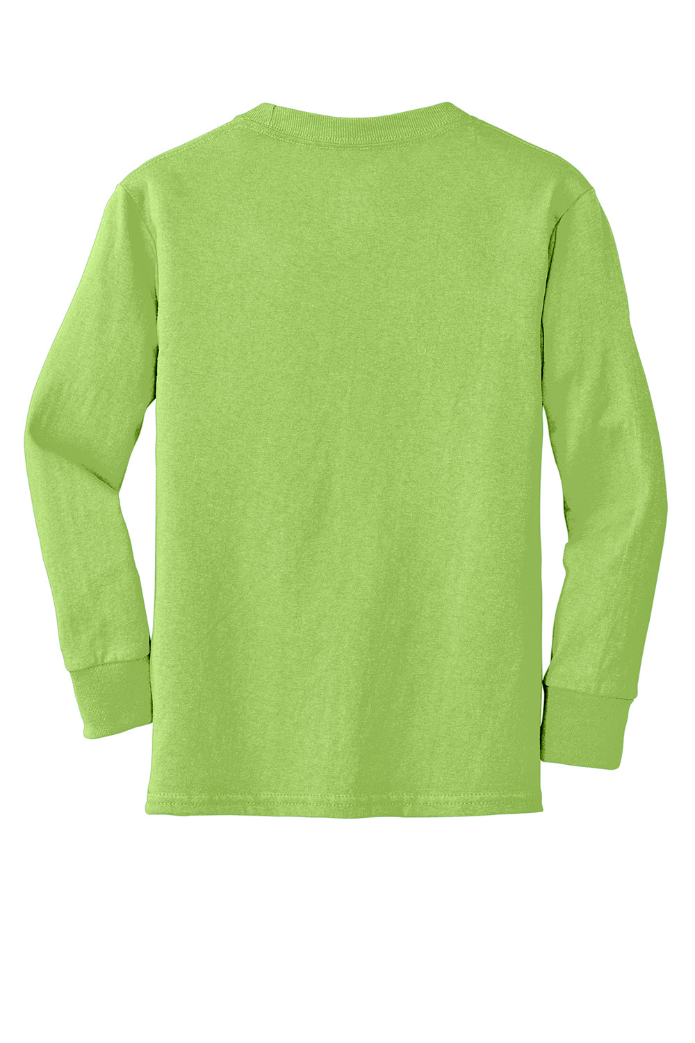 Port & Company PC54YLS Youth Core Long Sleeve Crewneck T-Shirt Lime Green Flat Back