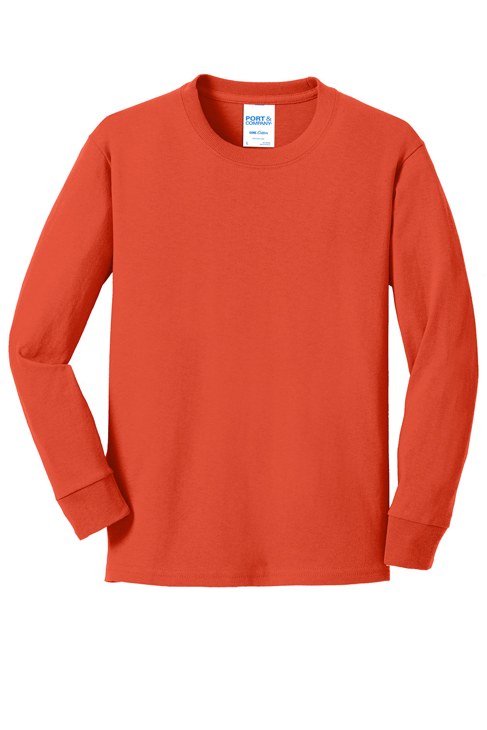 Port & Company PC54YLS Youth Core Long Sleeve Crewneck T-Shirt Orange Flat Front