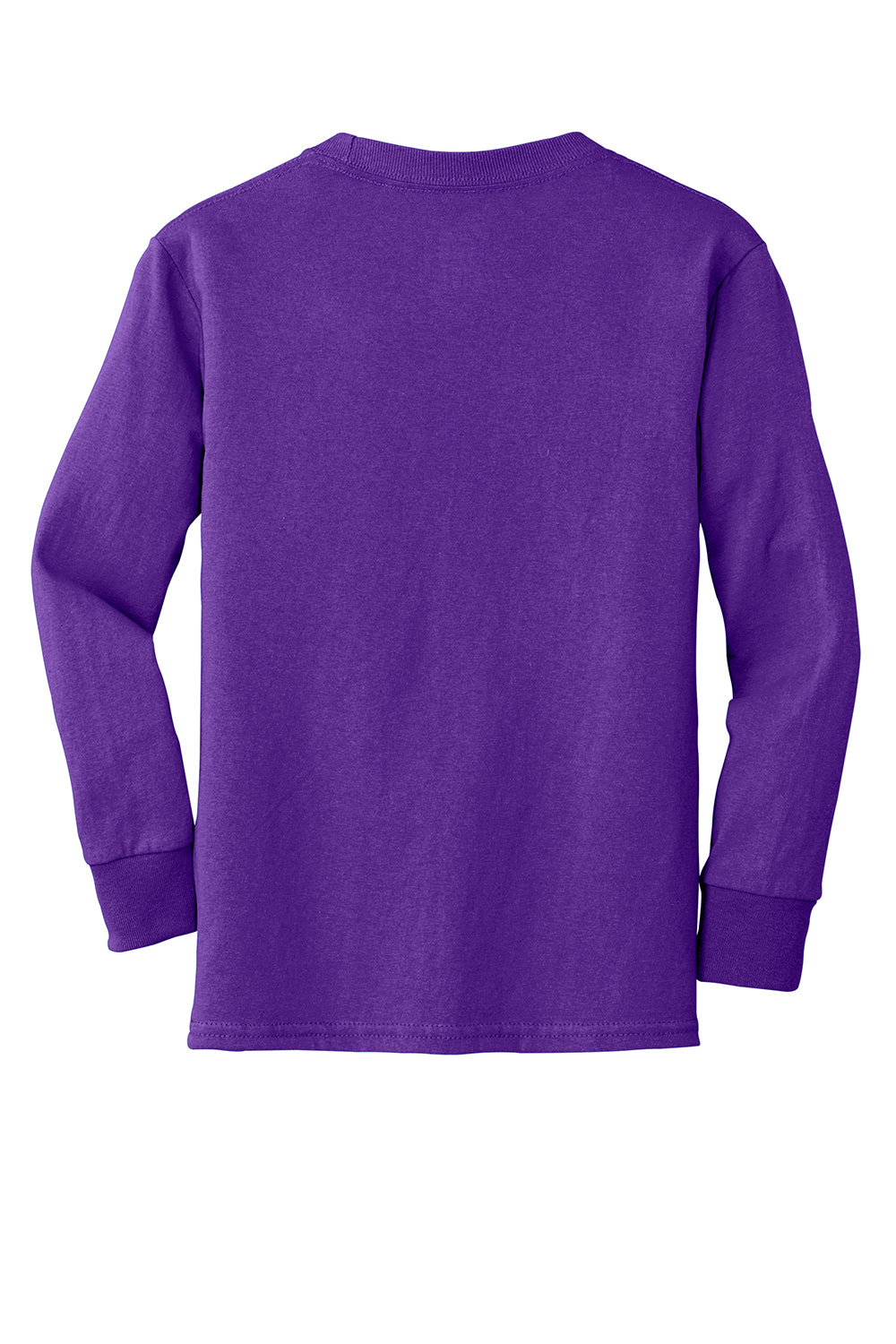 Port & Company PC54YLS Youth Core Long Sleeve Crewneck T-Shirt Purple Flat Back