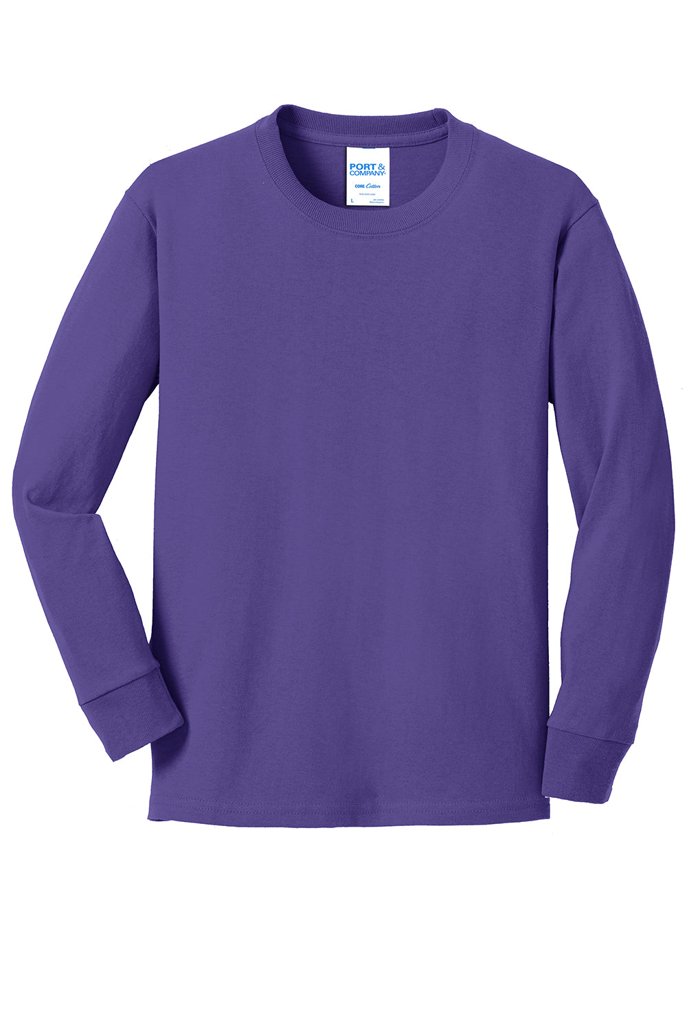 Port & Company PC54YLS Youth Core Long Sleeve Crewneck T-Shirt Purple Flat Front