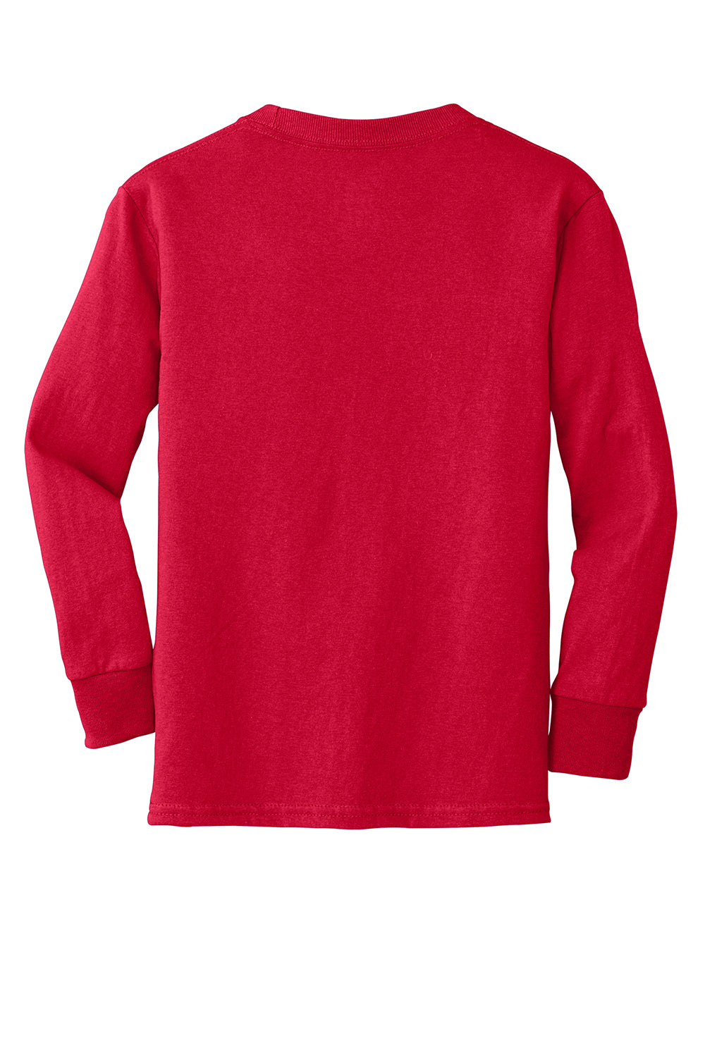 Port & Company PC54YLS Youth Core Long Sleeve Crewneck T-Shirt Red Flat Back