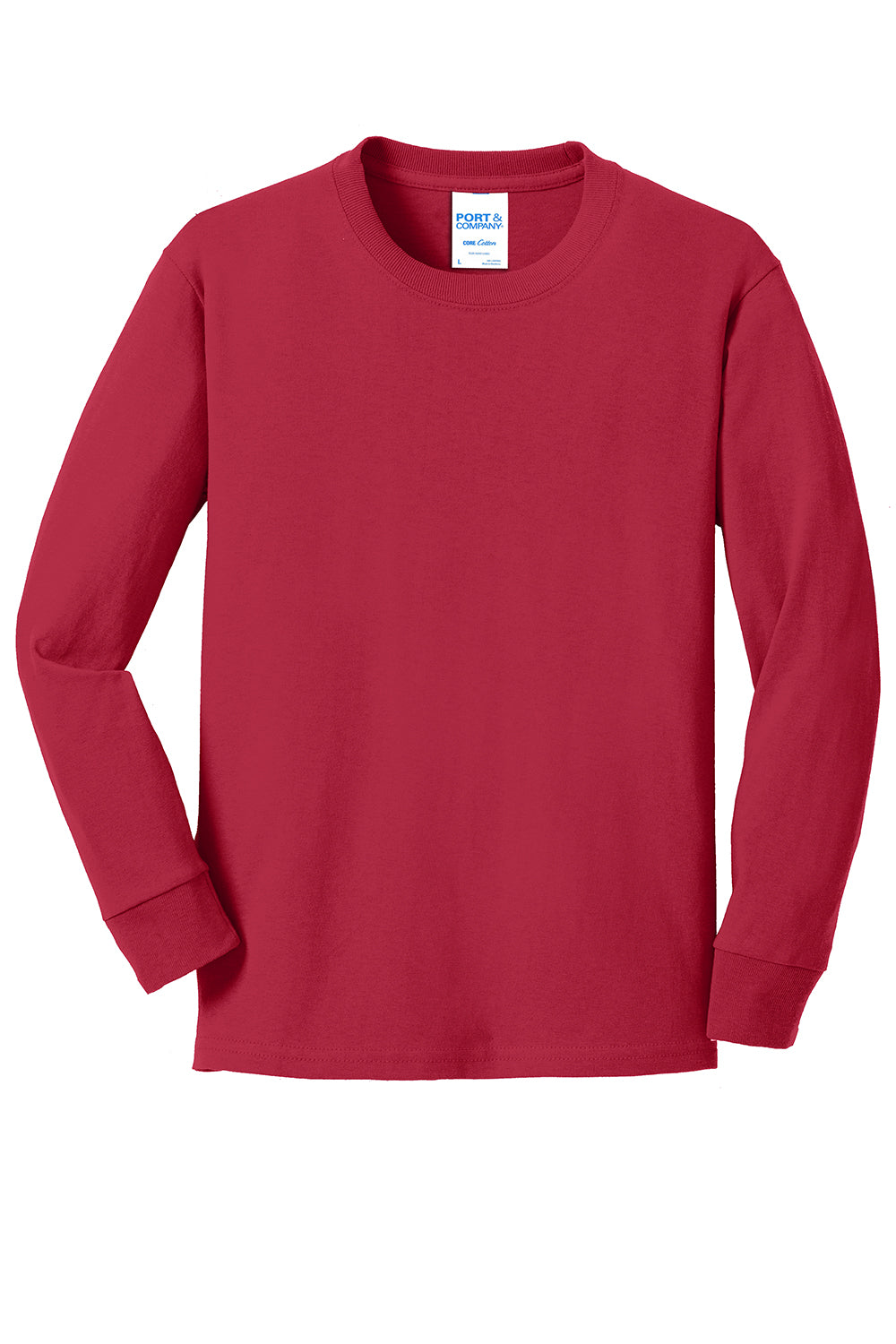 Port & Company PC54YLS Youth Core Long Sleeve Crewneck T-Shirt Red Flat Front