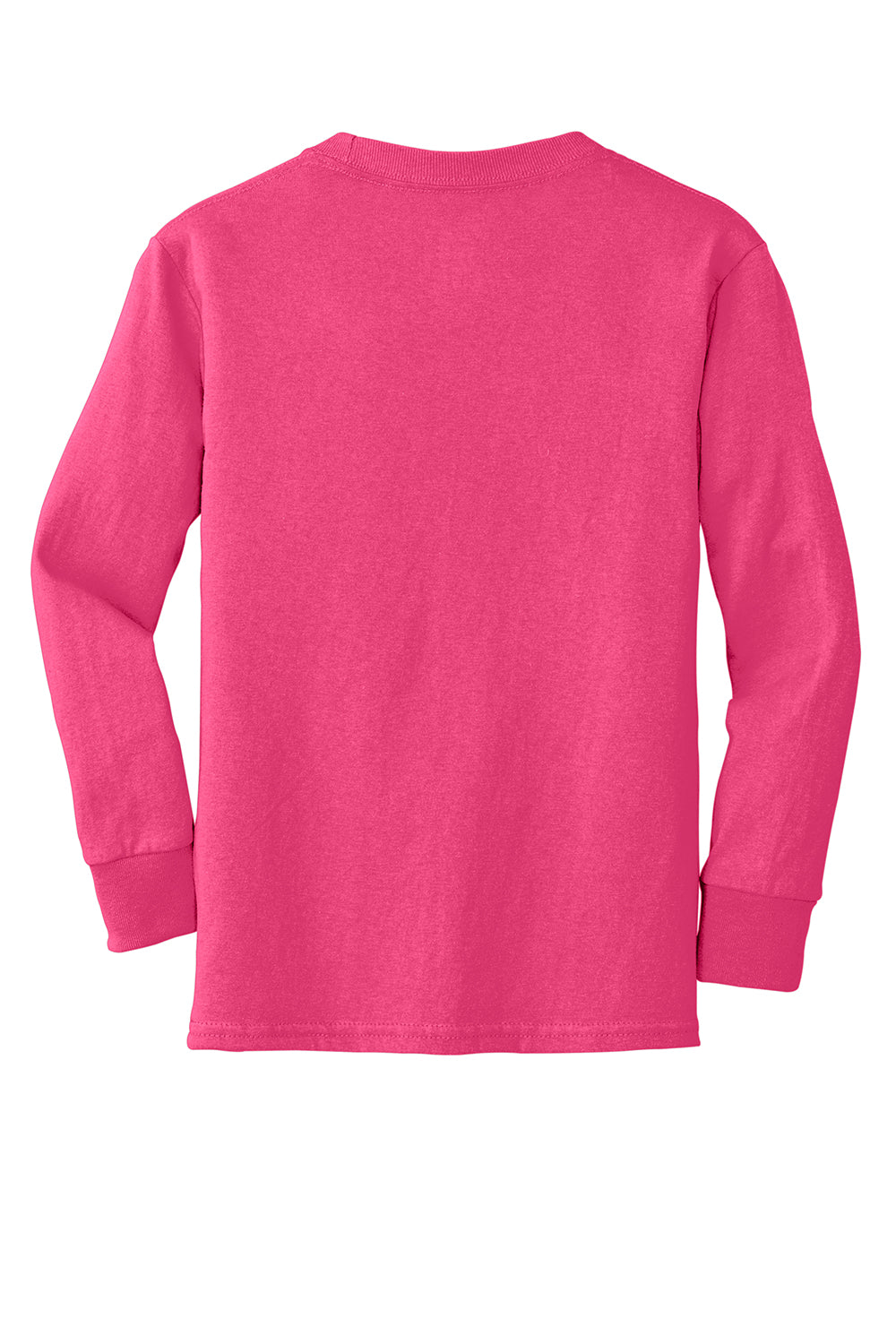 Port & Company PC54YLS Youth Core Long Sleeve Crewneck T-Shirt Sangria Pink Flat Back