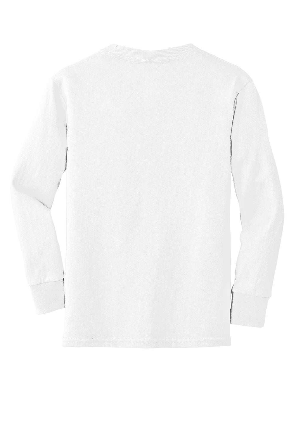 Port & Company PC54YLS Youth Core Long Sleeve Crewneck T-Shirt White Flat Back