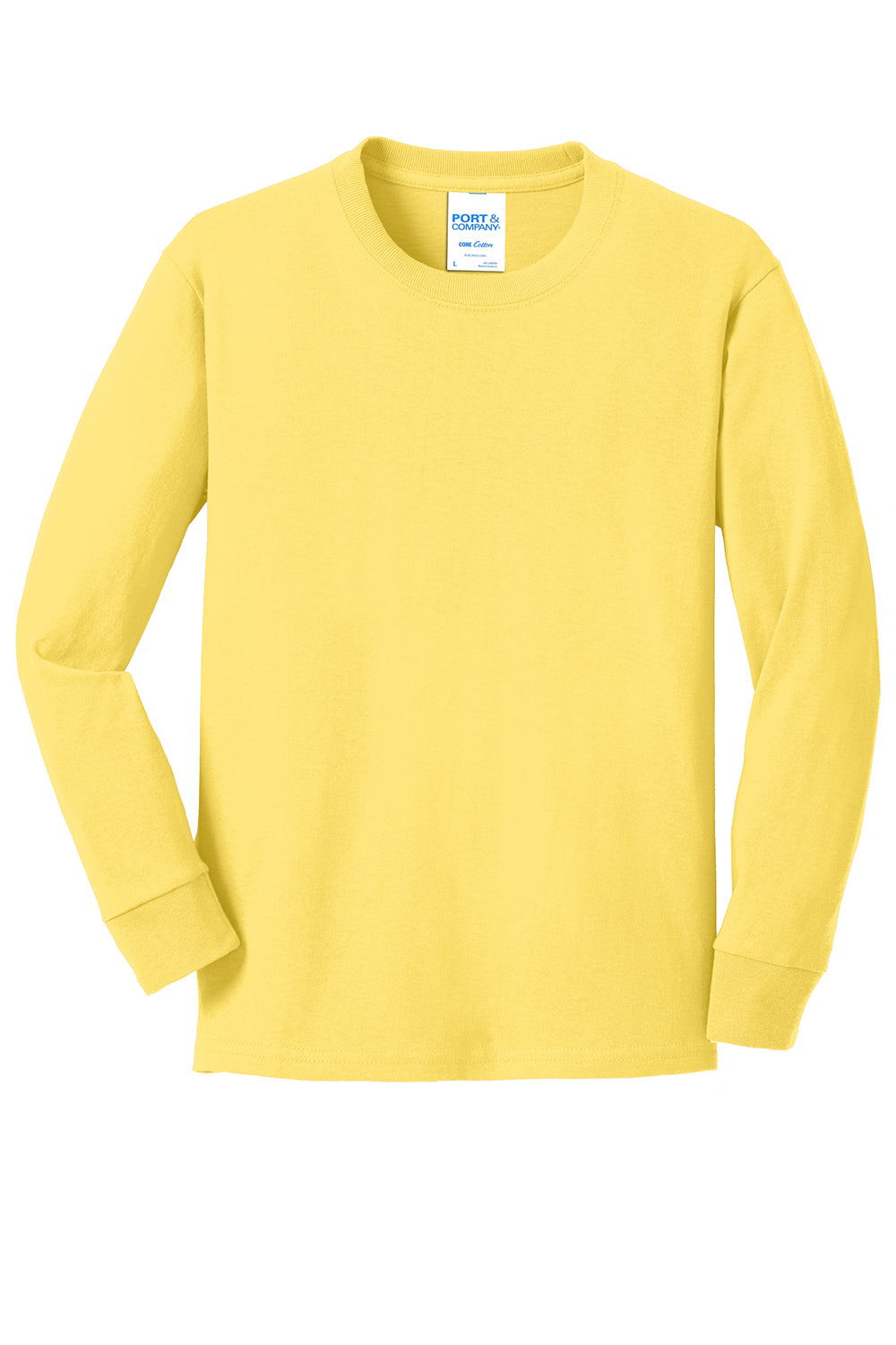 Port & Company PC54YLS Youth Core Long Sleeve Crewneck T-Shirt Yellow Flat Front