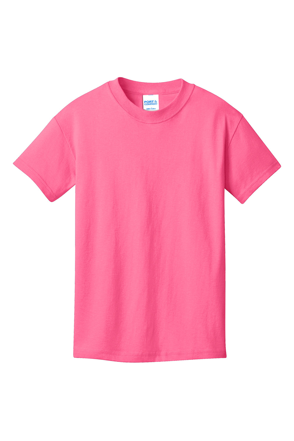 Port & Company PC54Y Youth Core Short Sleeve Crewneck T-Shirt Neon Pink Flat Front