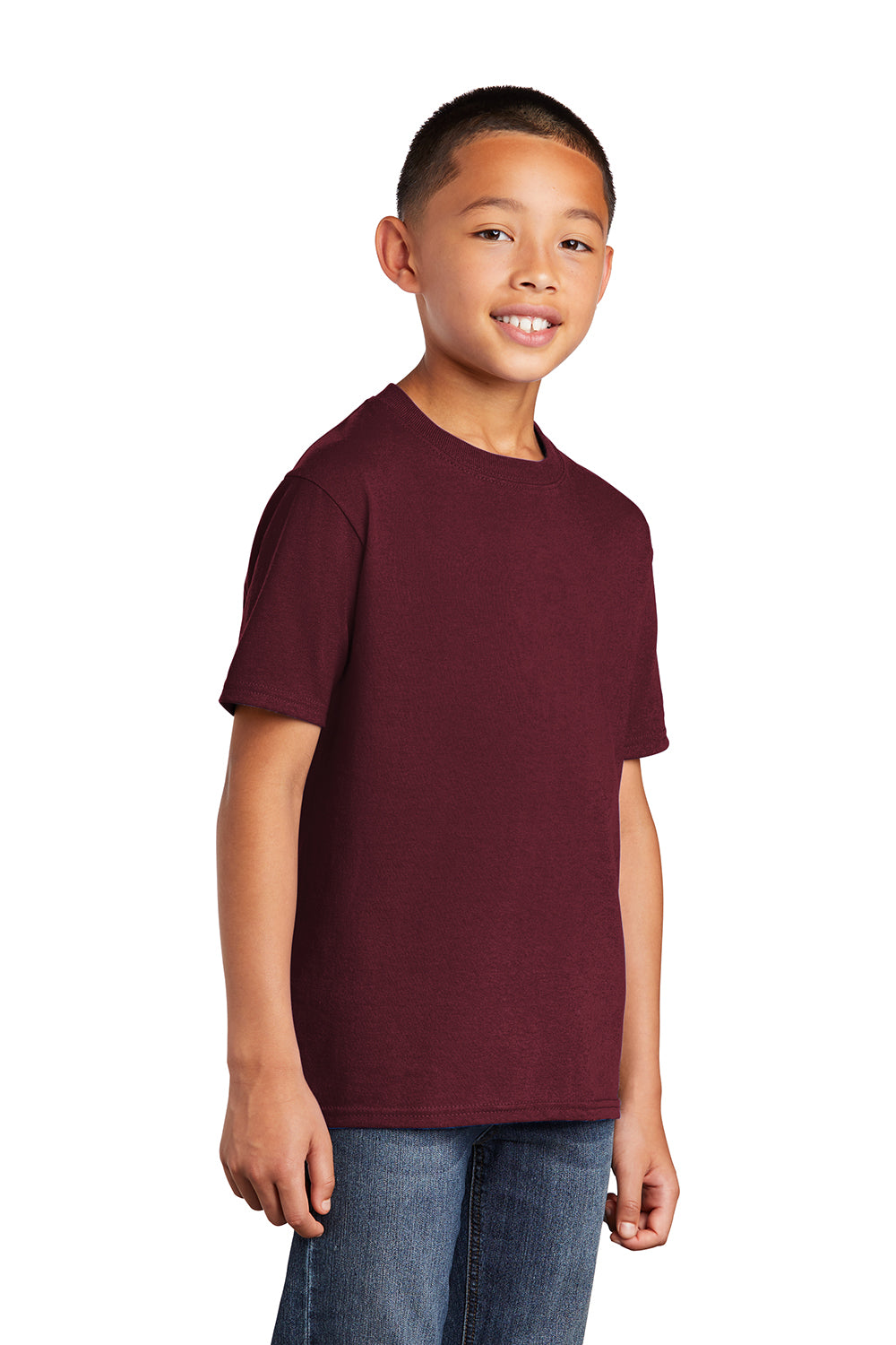 Port & Company PC54Y Youth Core Short Sleeve Crewneck T-Shirt Athletic Maroon Model 3q