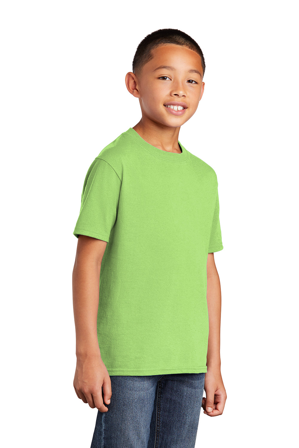 Port & Company PC54Y Youth Core Short Sleeve Crewneck T-Shirt Lime Green Model 3q