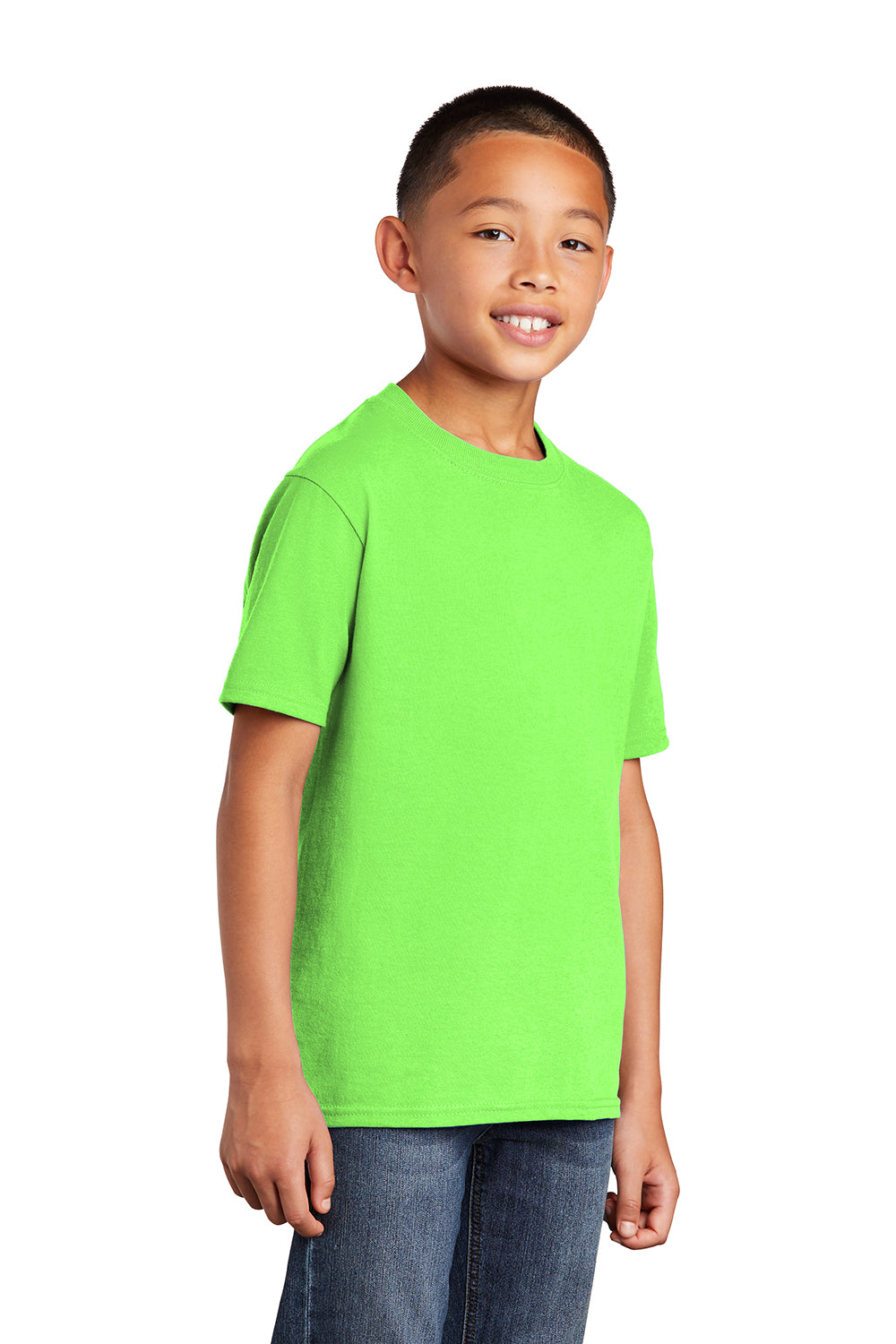 Port & Company PC54Y Youth Core Short Sleeve Crewneck T-Shirt Neon Green Model 3q