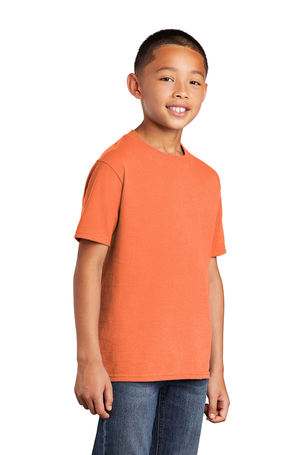 Port & Company PC54Y Youth Core Short Sleeve Crewneck T-Shirt Neon Orange Model 3q