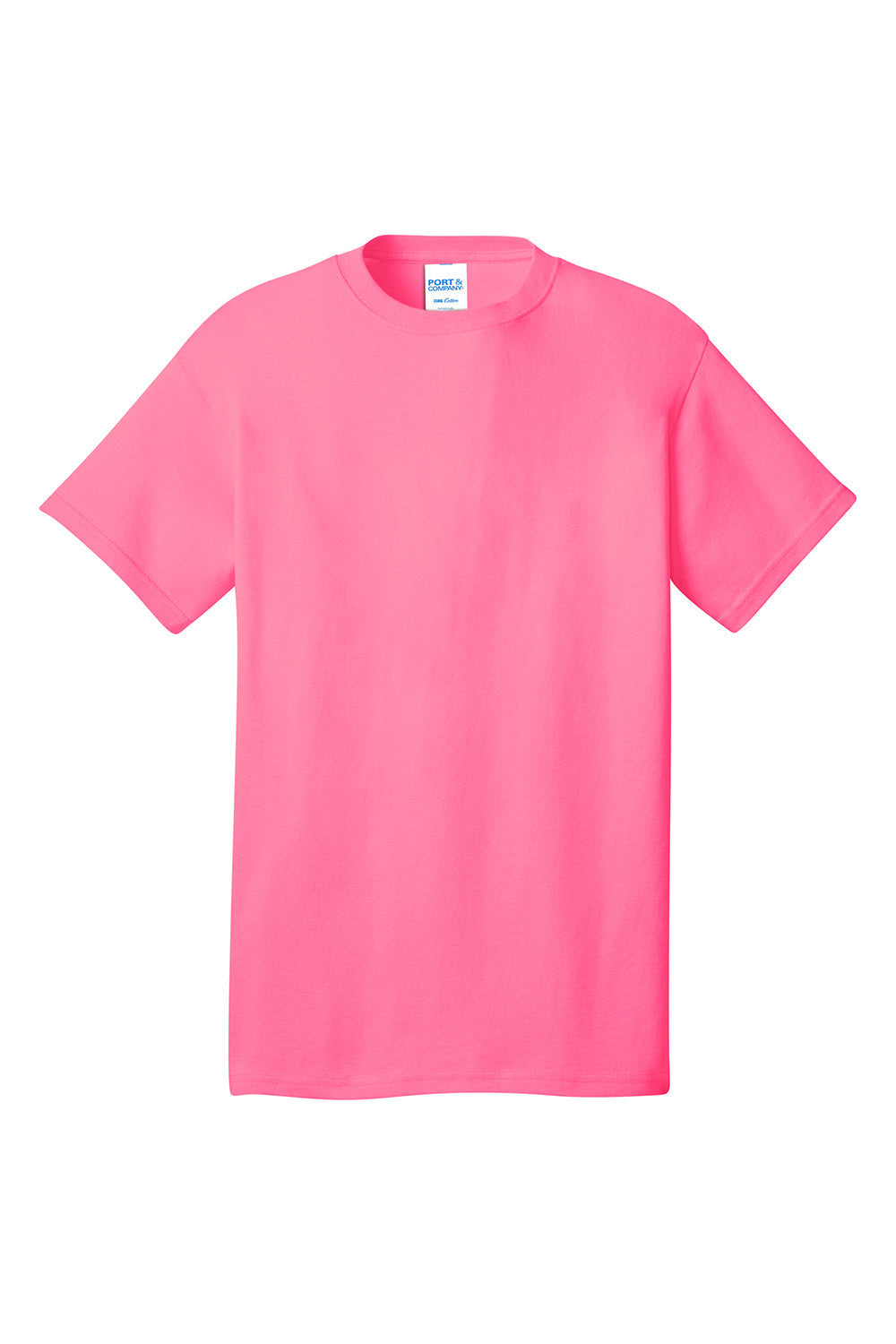 Port & Company PC54/PC54T Mens Core Short Sleeve Crewneck T-Shirt Neon Pink Flat Front