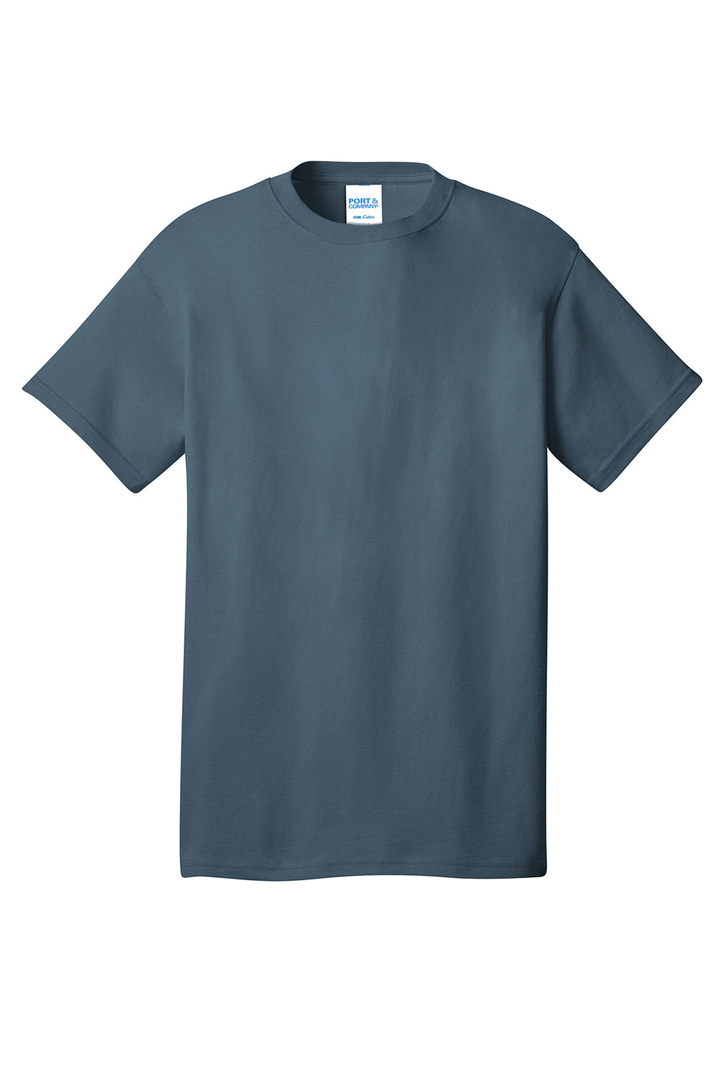 Port & Company PC54/PC54T Mens Core Short Sleeve Crewneck T-Shirt Steel Blue Flat Front