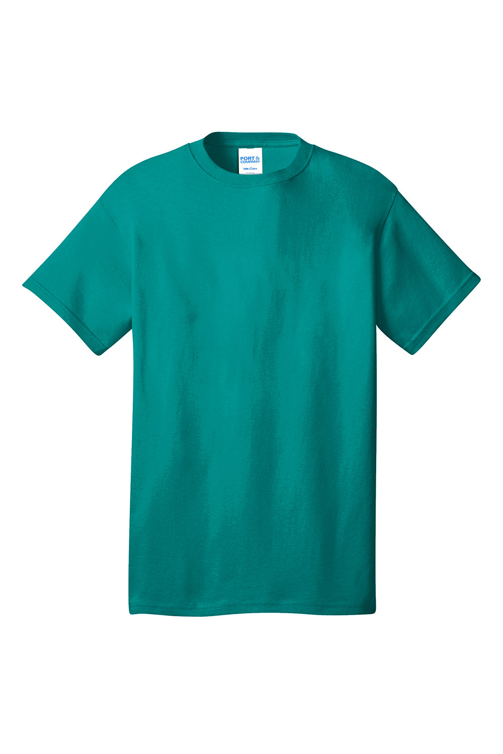 Port & Company PC54/PC54T Mens Core Short Sleeve Crewneck T-Shirt Bright Aqua Blue Flat Front