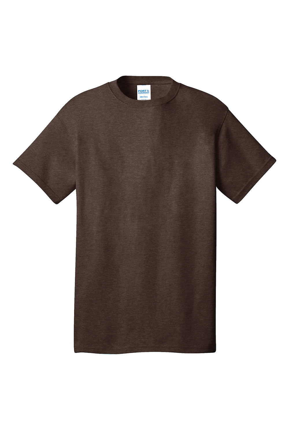 Port & Company PC54/PC54T Mens Core Short Sleeve Crewneck T-Shirt Heather Dark Chocolate Brown Flat Front