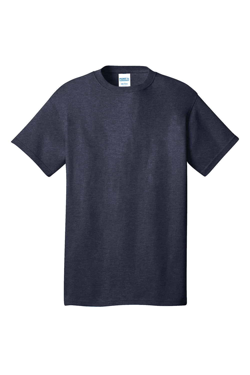 Port & Company PC54/PC54T Mens Core Short Sleeve Crewneck T-Shirt Heather Navy Blue Flat Front