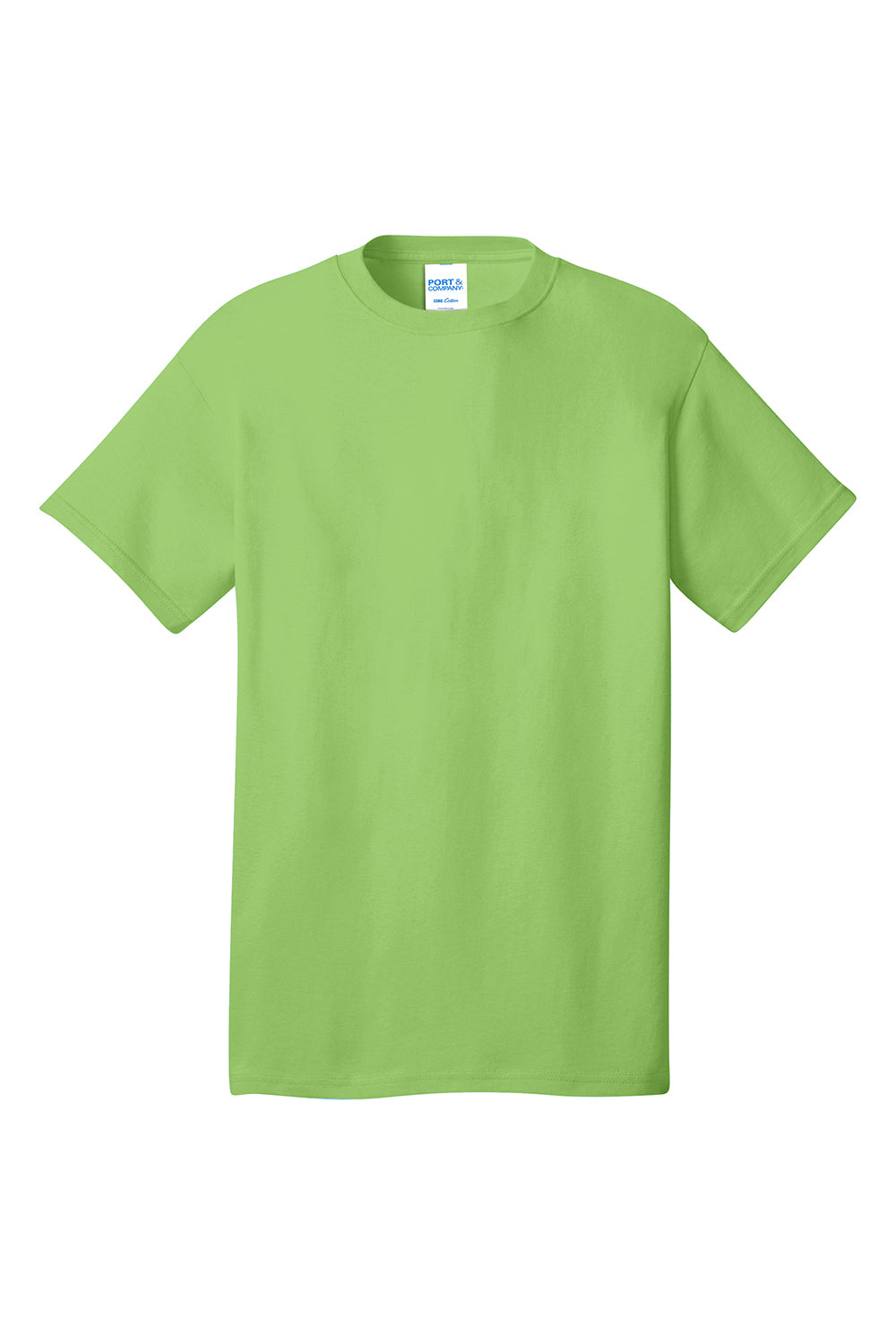 Port & Company PC54/PC54T Mens Core Short Sleeve Crewneck T-Shirt Lime Green Flat Front