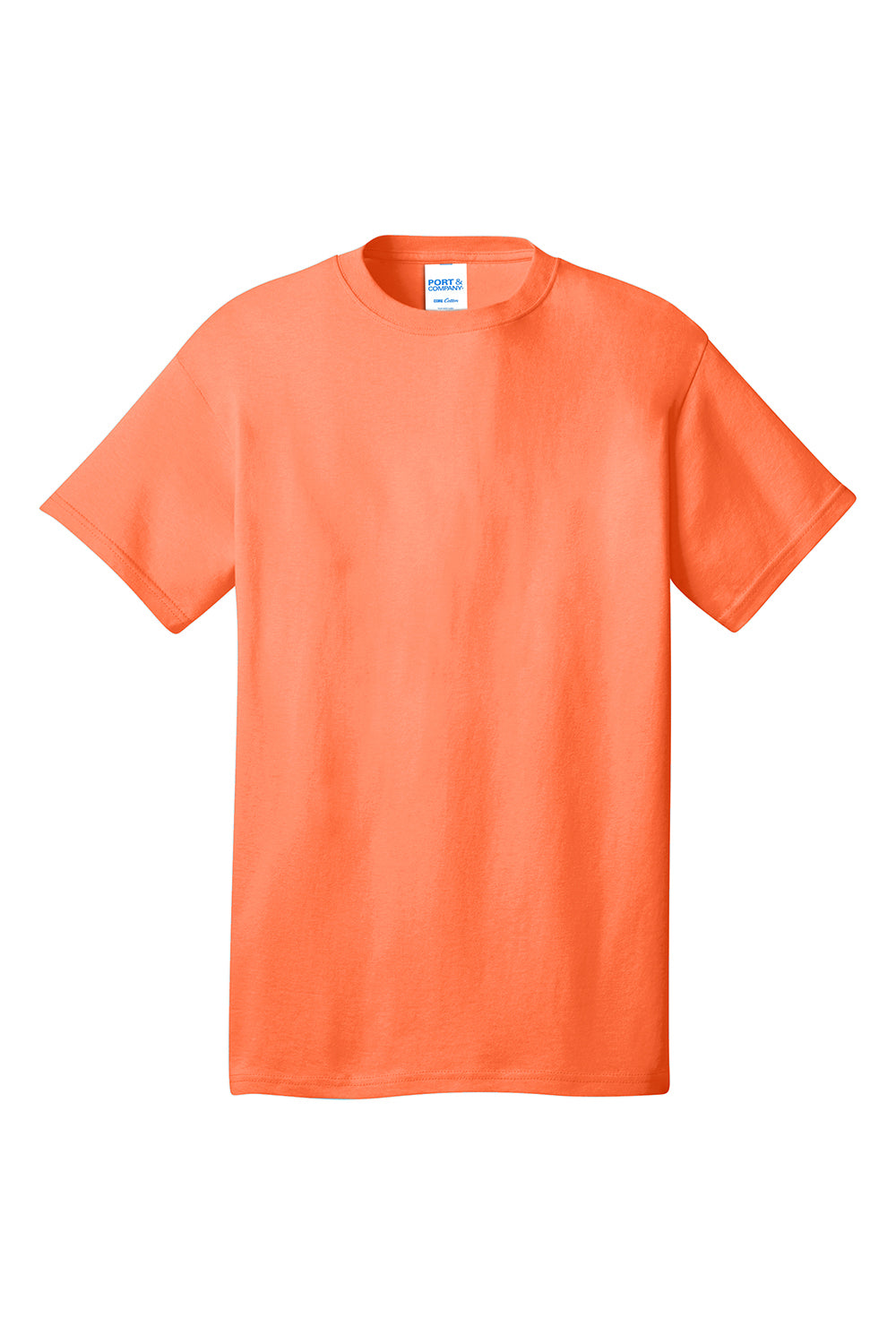 Port & Company PC54/PC54T Mens Core Short Sleeve Crewneck T-Shirt Neon Orange Flat Front