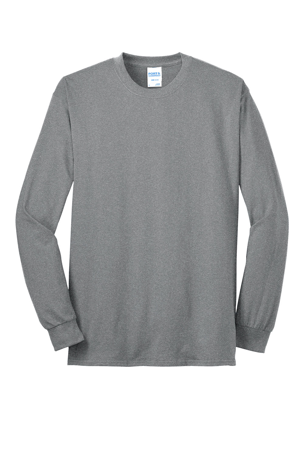 Port & Company PC55LS/PC55LST Mens Core Long Sleeve Crewneck T-Shirt Heather Grey Flat Front