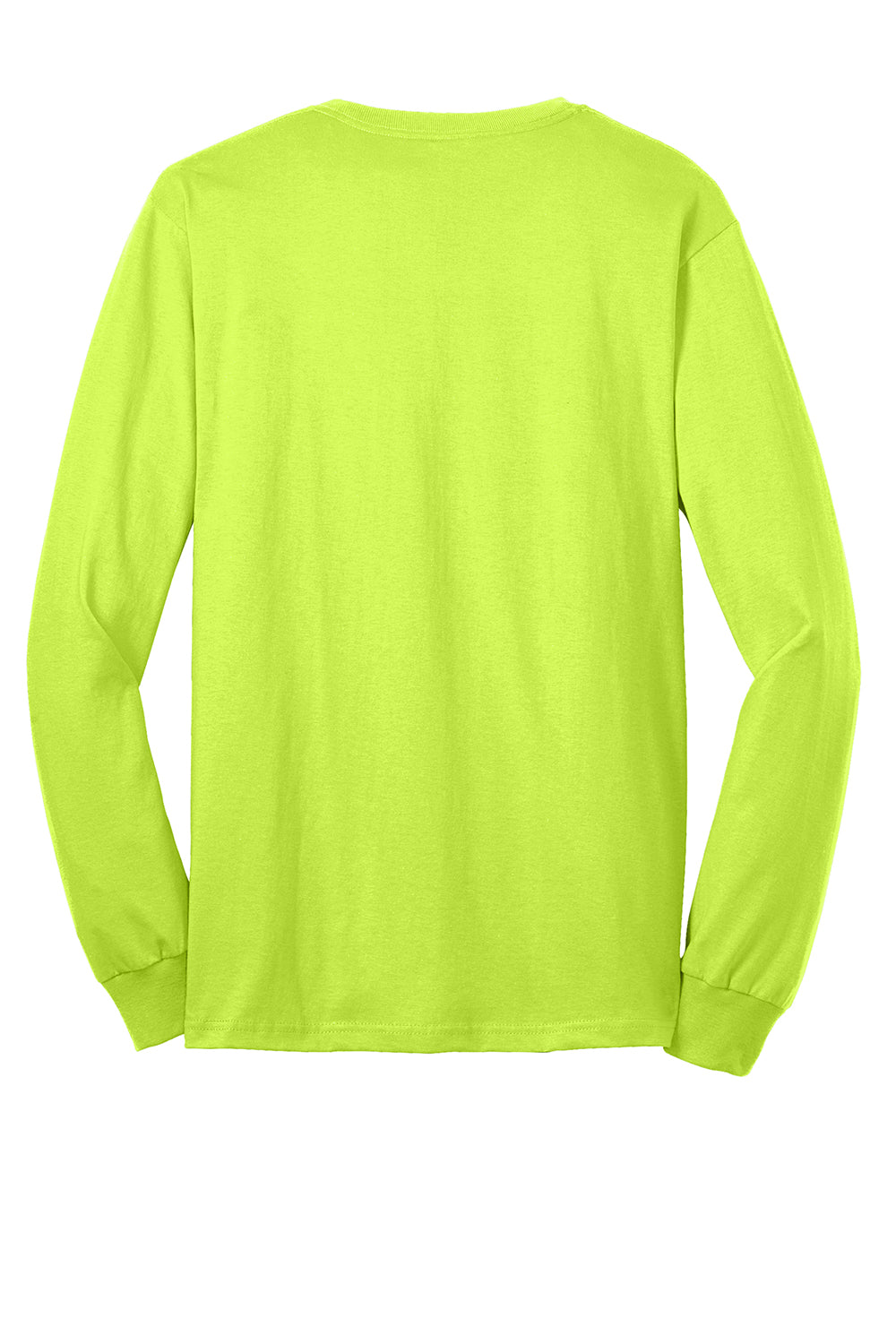 Port & Company PC55LS/PC55LST Mens Core Long Sleeve Crewneck T-Shirt Safety Green Flat Back