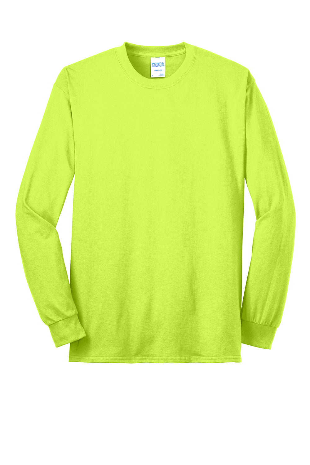 Port & Company PC55LS/PC55LST Mens Core Long Sleeve Crewneck T-Shirt Safety Green Flat Front