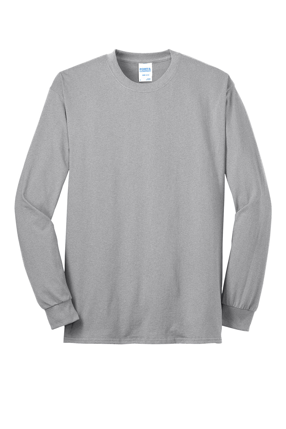 Port & Company PC55LS/PC55LST Mens Core Long Sleeve Crewneck T-Shirt Ash Grey Flat Front