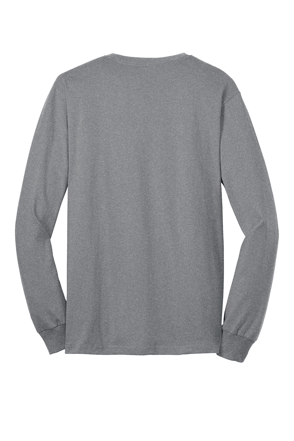 Port & Company PC55LS/PC55LST Mens Core Long Sleeve Crewneck T-Shirt Heather Grey Flat Back