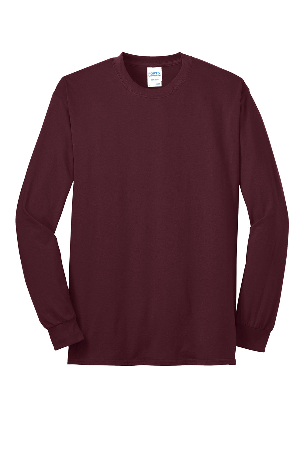 Port & Company PC55LS/PC55LST Mens Core Long Sleeve Crewneck T-Shirt Athletic Maroon Flat Front