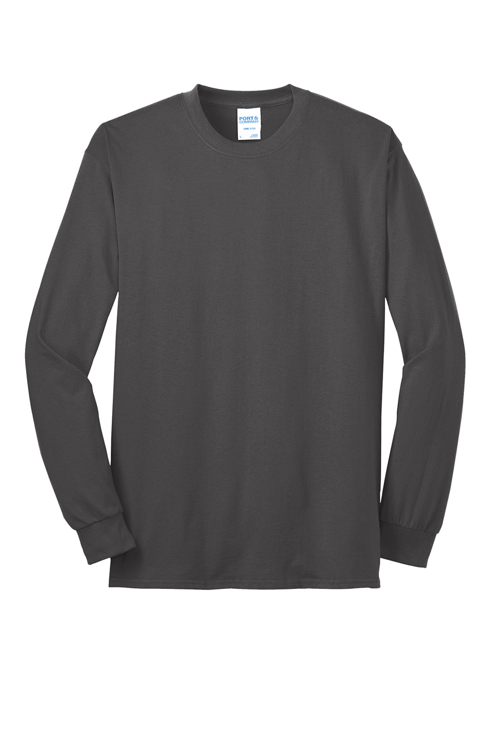 Port & Company PC55LS/PC55LST Mens Core Long Sleeve Crewneck T-Shirt Charcoal Grey Flat Front