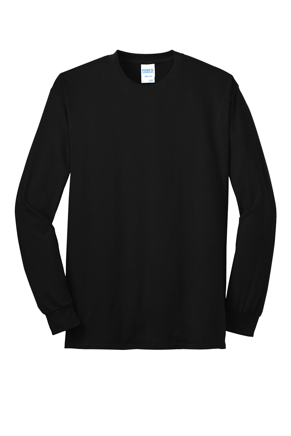 Port & Company PC55LS/PC55LST Mens Core Long Sleeve Crewneck T-Shirt Jet Black Flat Front