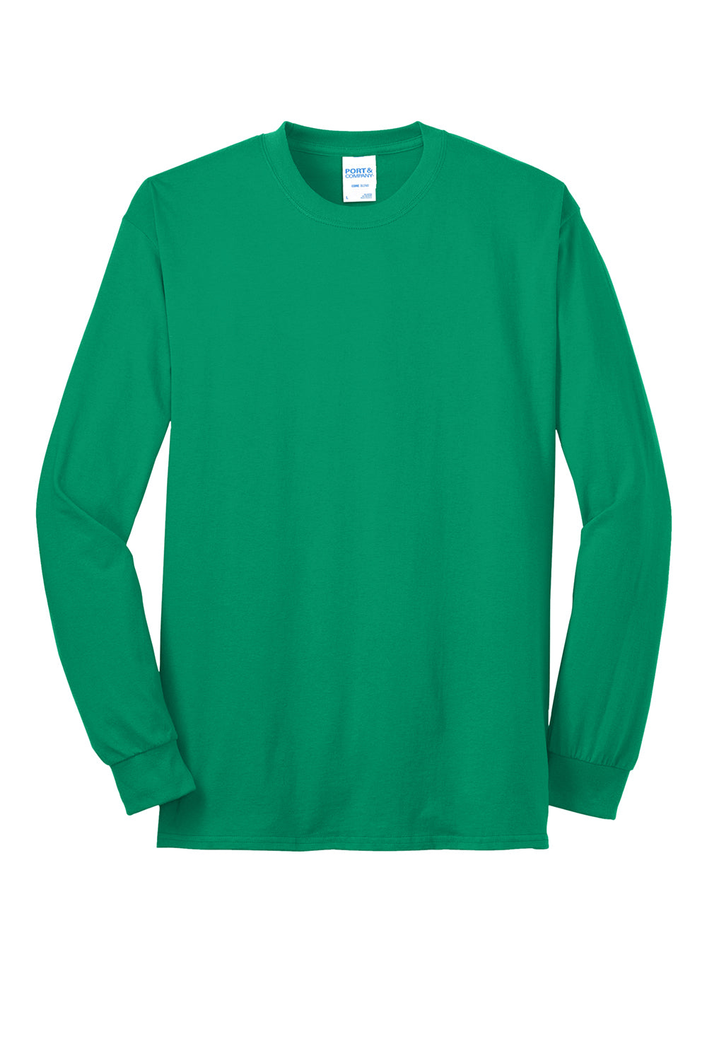 Port & Company PC55LS/PC55LST Mens Core Long Sleeve Crewneck T-Shirt Kelly Green Flat Front