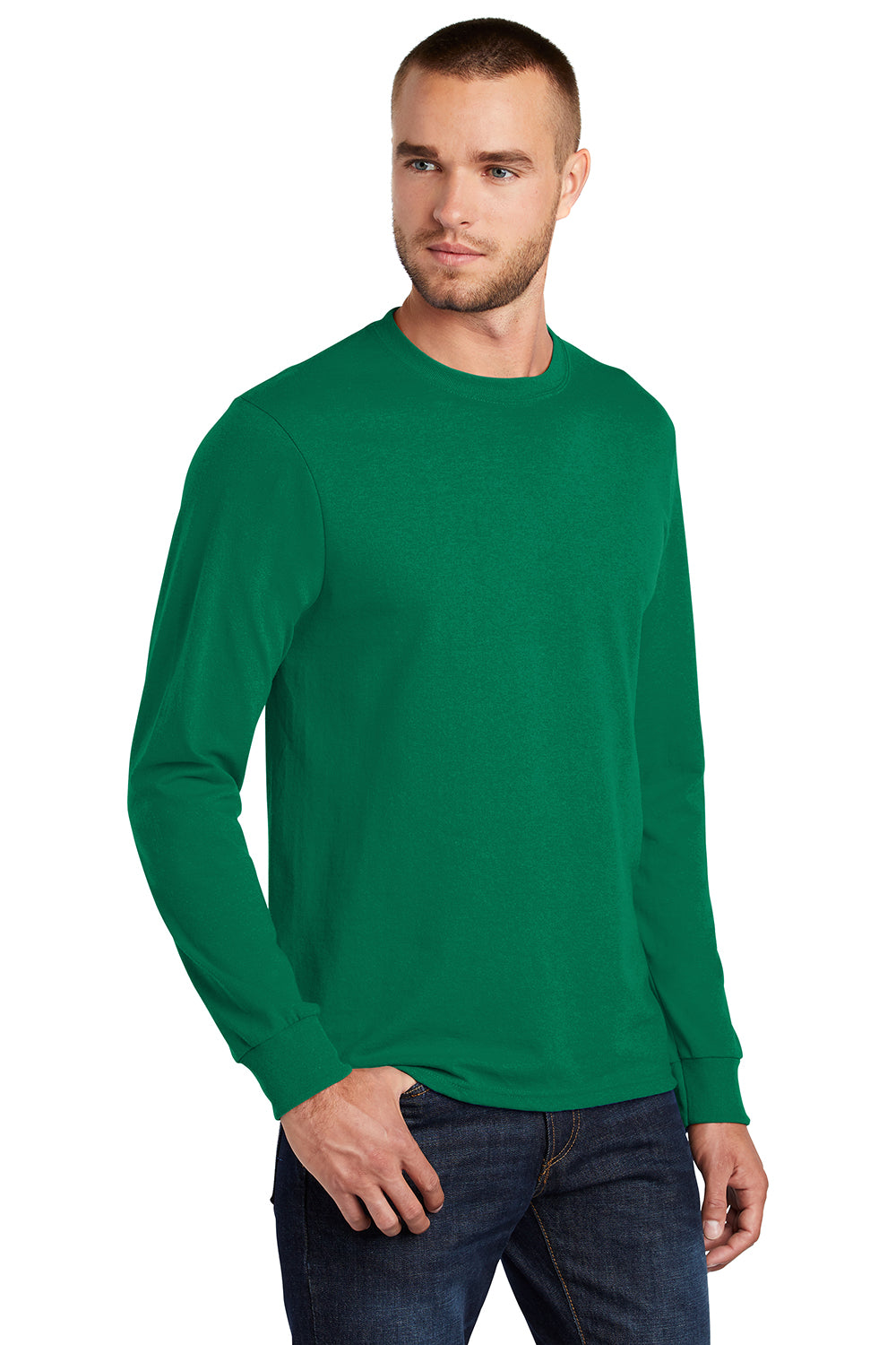 Port & Company PC55LS/PC55LST Mens Core Long Sleeve Crewneck T-Shirt Kelly Green Model 3q