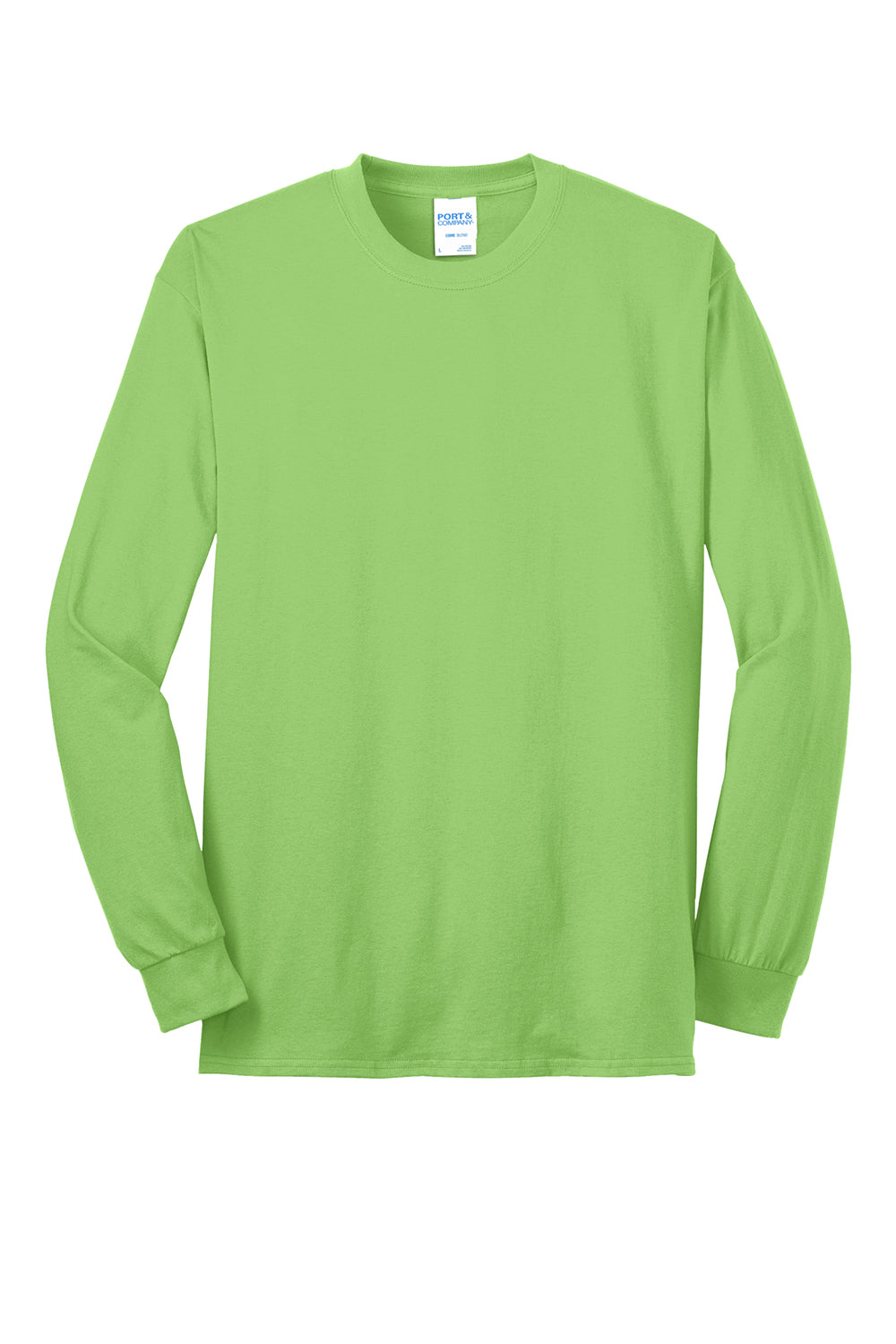 Port & Company PC55LS/PC55LST Mens Core Long Sleeve Crewneck T-Shirt Lime Green Flat Front