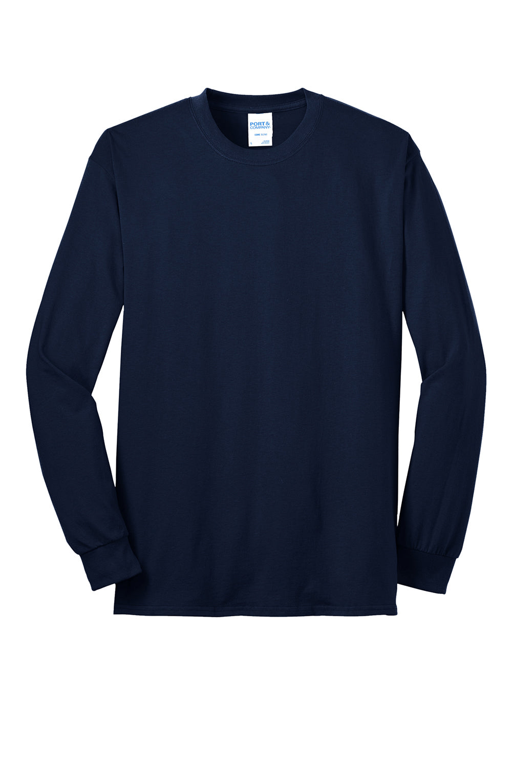 Port & Company PC55LS/PC55LST Mens Core Long Sleeve Crewneck T-Shirt Navy Blue Flat Front