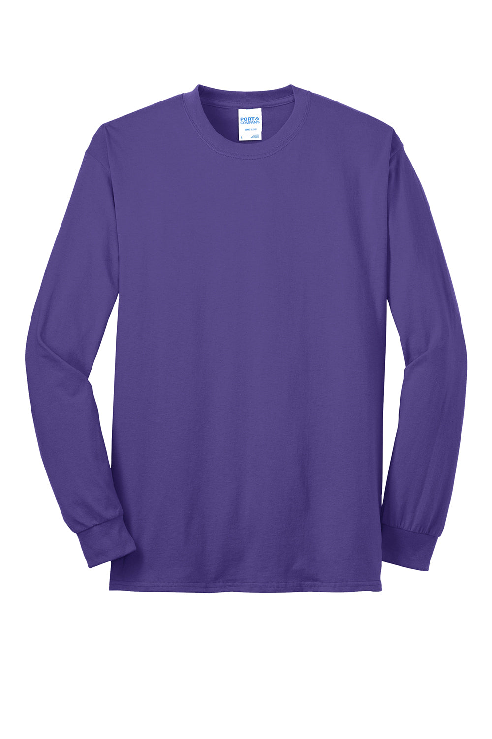 Port & Company PC55LS/PC55LST Mens Core Long Sleeve Crewneck T-Shirt Purple Flat Front