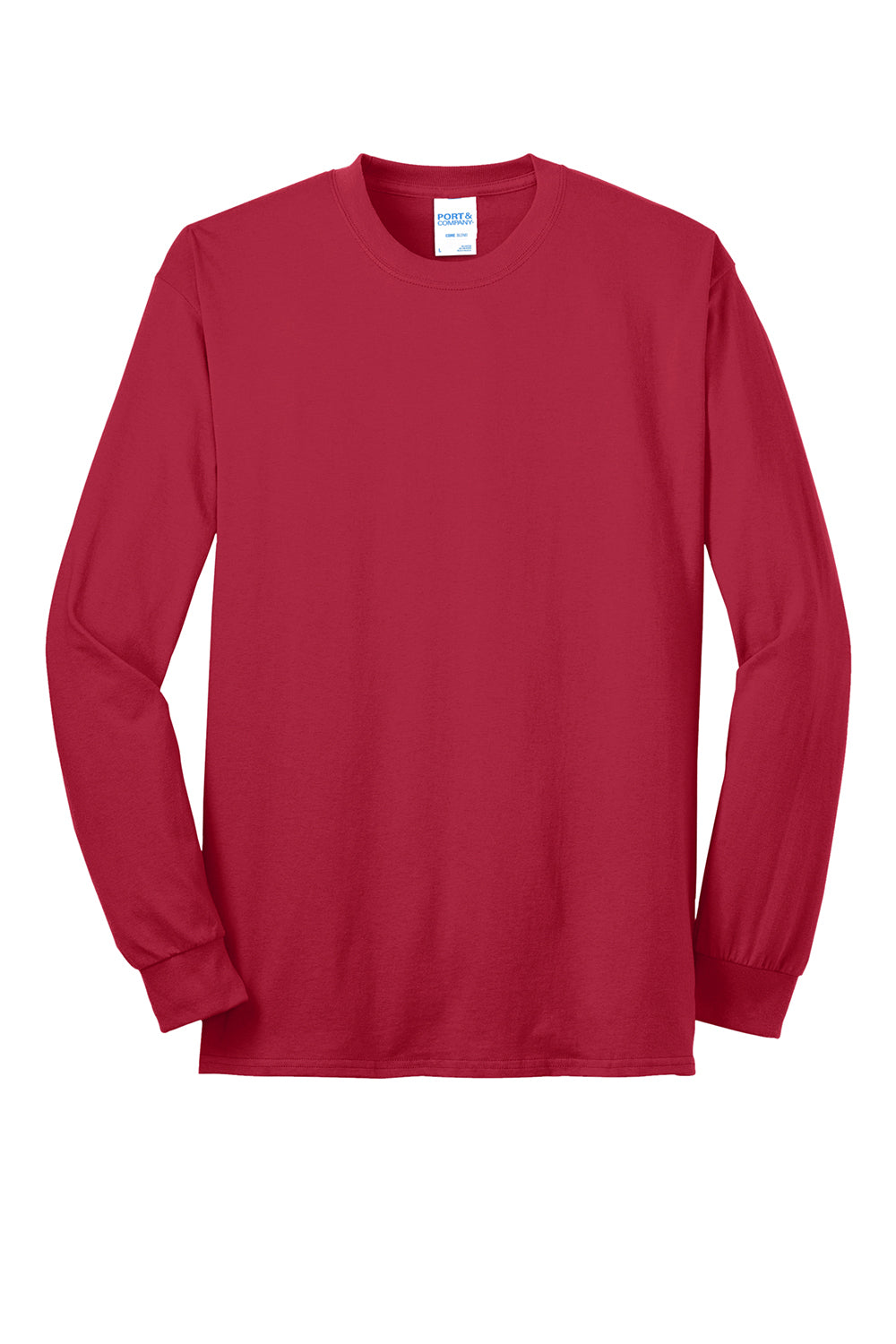 Port & Company PC55LS/PC55LST Mens Core Long Sleeve Crewneck T-Shirt Red Flat Front