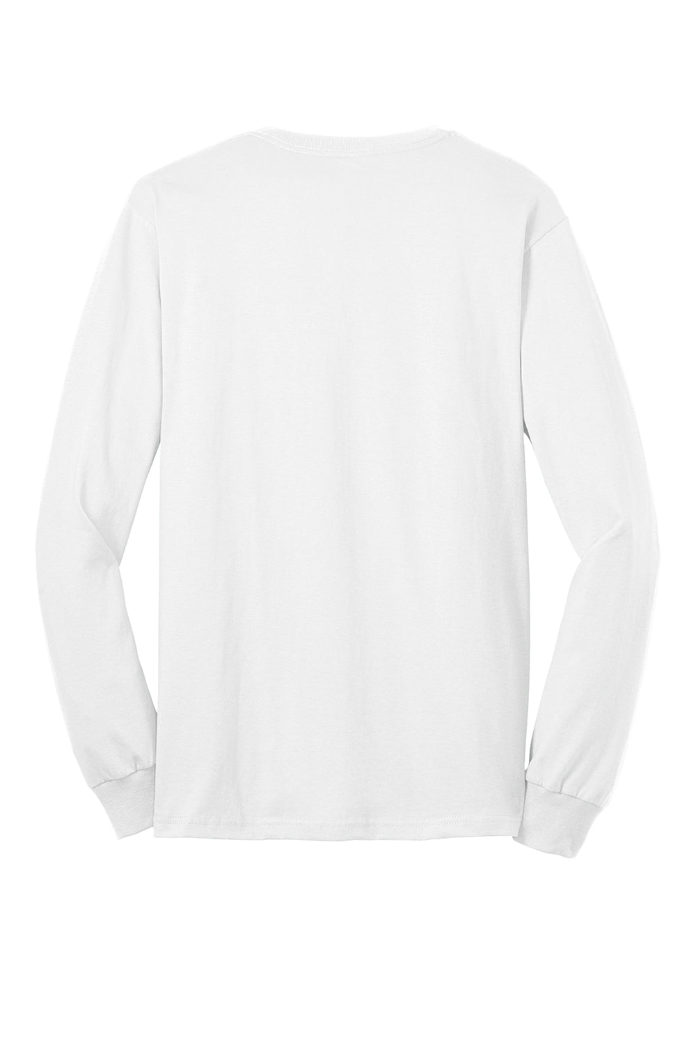 Port & Company PC55LS/PC55LST Mens Core Long Sleeve Crewneck T-Shirt White Flat Back