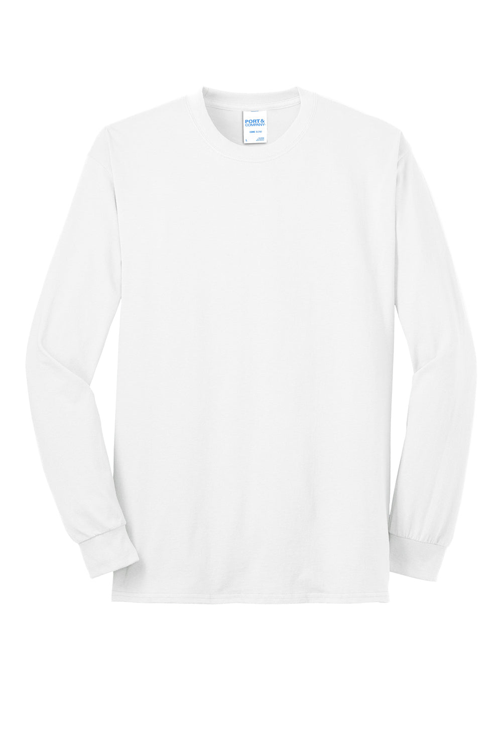 Port & Company PC55LS/PC55LST Mens Core Long Sleeve Crewneck T-Shirt White Flat Front