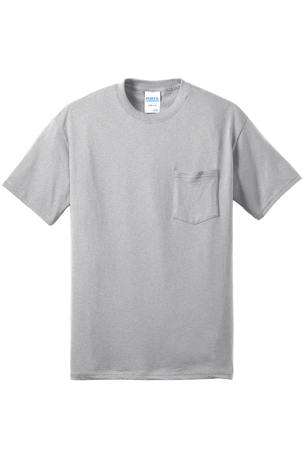 Port & Company PC55P/PC55PT Mens Core Short Sleeve Crewneck T-Shirt w/ Pocket Ash Grey Flat Front