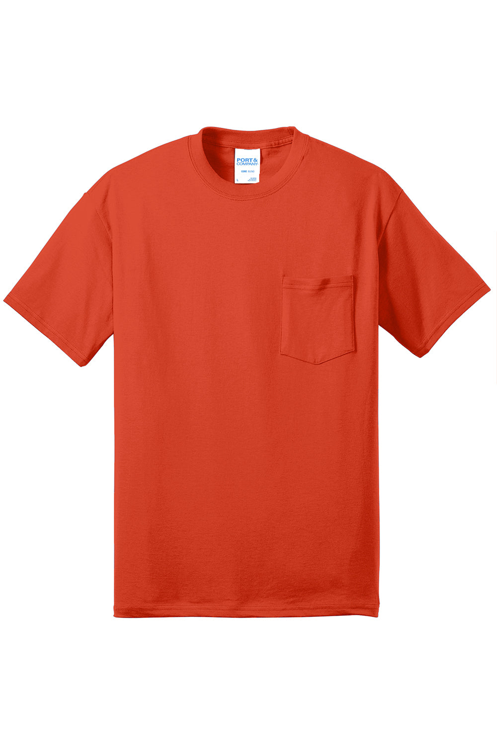 Port & Company PC55P/PC55PT Mens Core Short Sleeve Crewneck T-Shirt w/ Pocket Orange Flat Front