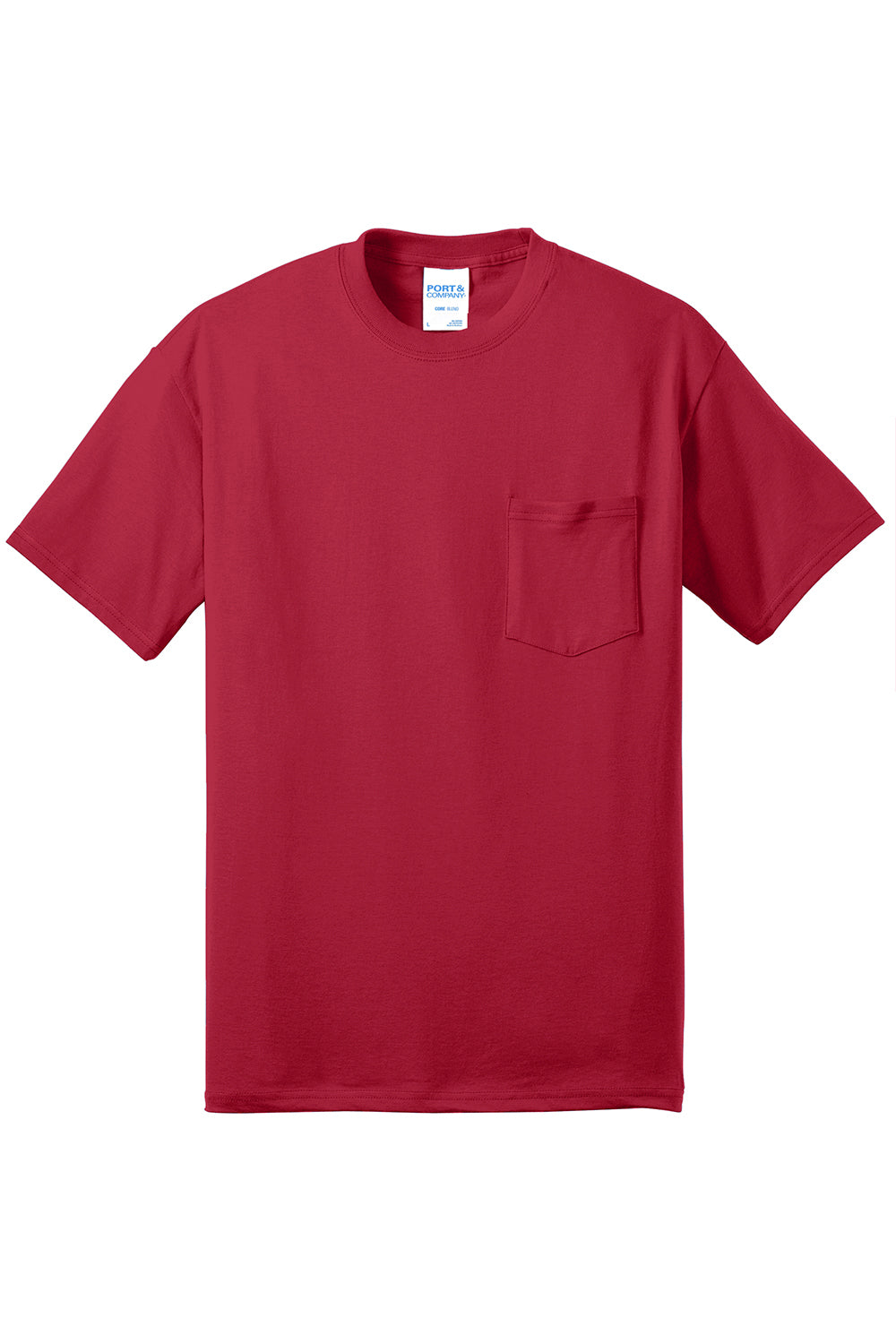 Port & Company PC55P/PC55PT Mens Core Short Sleeve Crewneck T-Shirt w/ Pocket Red Flat Front